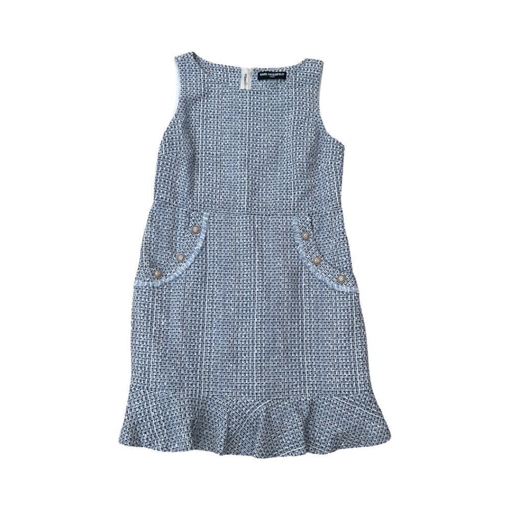 Karl Lagerfeld Tweed Blue White Dress Size 14